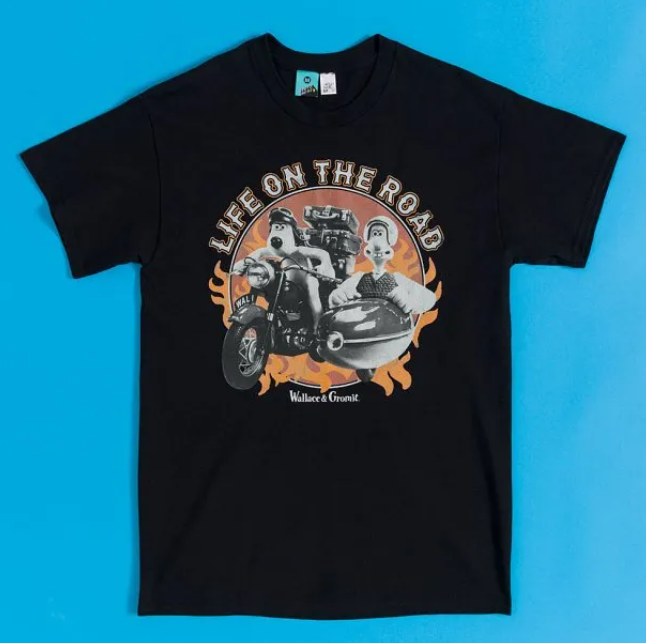 Wallace & Gromit Life On The Road Bikers Black T-Shirt With Back Print