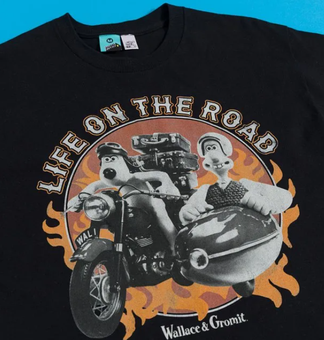 Wallace & Gromit Life On The Road Bikers Black T-Shirt With Back Print