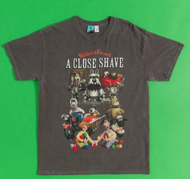 Wallace & Gromit A Close Shave Montage Vintage Wash Charcoal T-Shirt