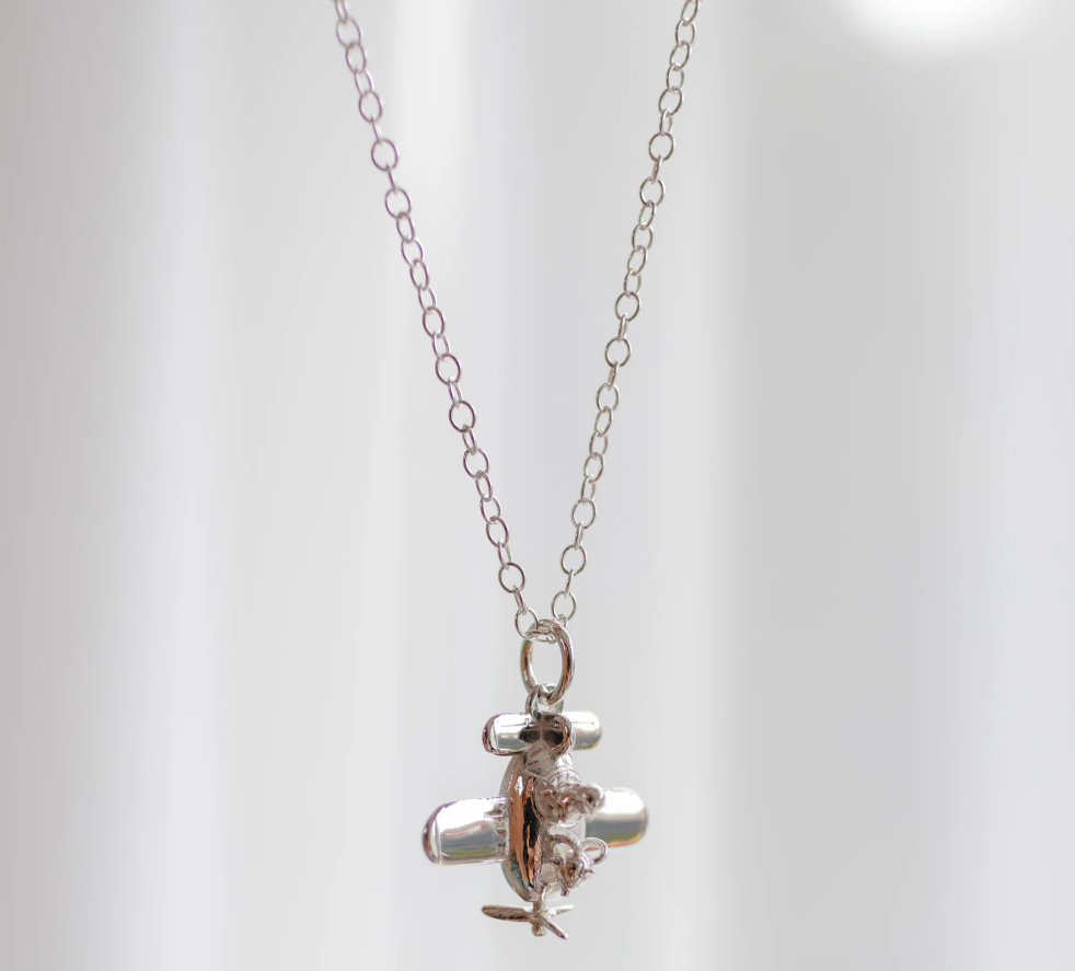 Gromit in a Plane Necklace (Sterling Silver)