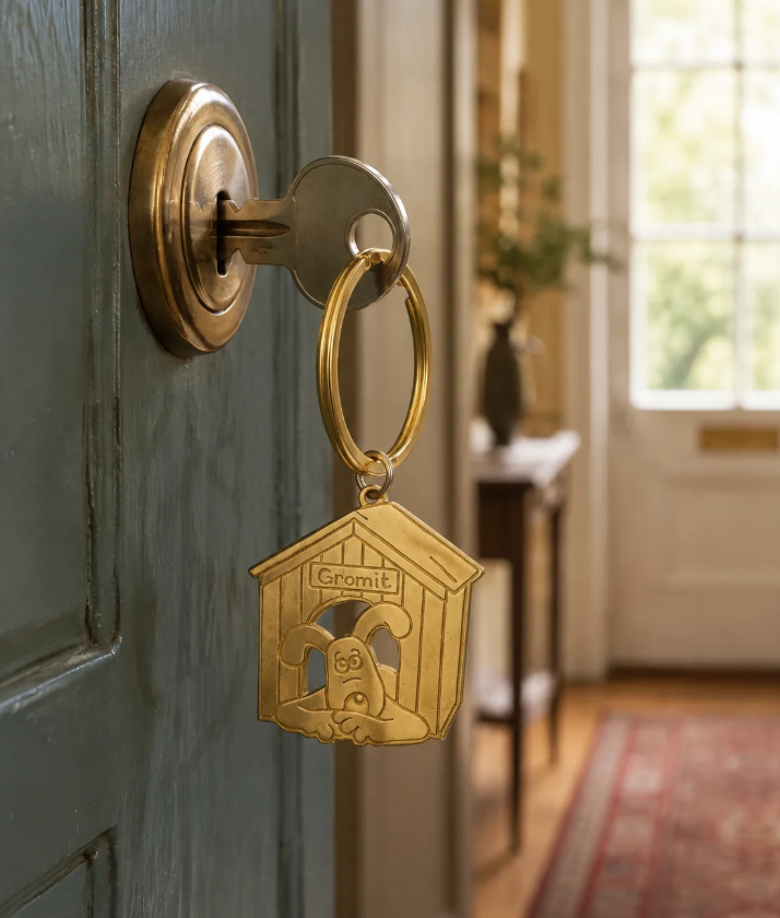 Brass Etched Gromit Kennel Keyring