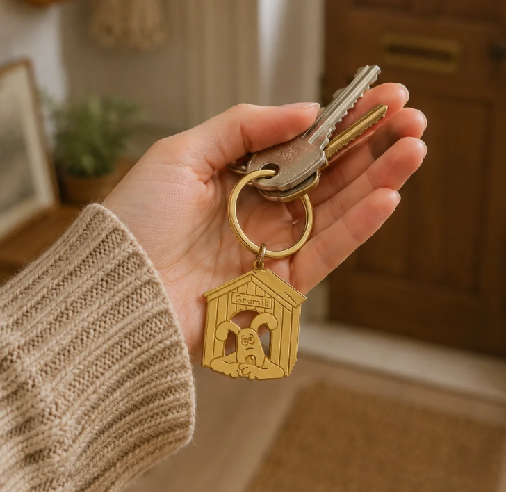 Brass Etched Gromit Kennel Keyring